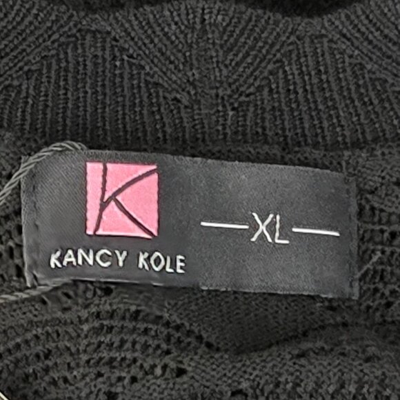 NWT | Black Knit V-Neck Button Up Cardigan Scalloped Trim 3/4 Sleeve | XLarge - Picture 4 of 6